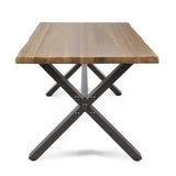 Outdoor Acacia Wood Coffee Table, Teak Finish / Rustic Metal,Black and Brown, 18'' H X 27.25'' W X 62347.00