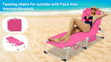3-in-1 Heavy Duty Tanning Chair with Face Hole Adjustable 5-Position Folding Chaise Lounge Chairs W3399P310199