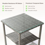 Square double layer glass tabletop gray gradient rattan side table 70224079