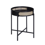 Round End Table with Open Top and Metal Legs in Black Finish B016P323428