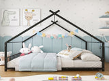 Full Size Metal House Bed Frame, Montessori Floor Bed with Safety Side Guard Rails, No Box Spring 45516107