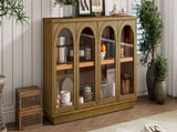 TREXM 4-Door Large Storage Buffet Cabinet with Glass Doors, Arched Cabinet with Adjustable Shelves N715P247544D