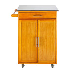 ZUN Moveable Kitchen Cart with Stainless Steel Table Top & One Drawer & One Cabinet Sapele 61792927