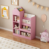 Pink Kids Wooden Bookshelf Toy Storage Organizer with Bookcase, Kid's Bin Storage Unit with 6 W2876P233556