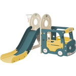 ZUN Kids Slide with Bus Play Structure, Bus Toy with Slide for Toddlers, Bus Slide Set with Basketball 01214672