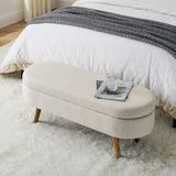 Ottoman Oval Storage Bench,Rubber Wood Legs, Beige W48746798