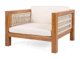 Acacia Wood Outdoor Club Chair with Beige Rope Arm and Beige Cushions,400 lbs Capacity N779P359687B
