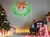36in Pre-lit Outdoor Christmas Wreath Decoration, Lighted Metal Wreath with Red Bow, Remote Control 35600914