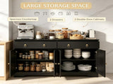 Black Farmhouse Buffet Cabinet, Kitchen Storage Sideboard with Barn Style Doors, Drawers and 34135946