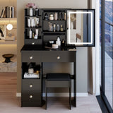 29.2" Small Size Left Drawer Desktop Vanity Table Cushioned Stool, Large Sliding, Touch Control, W3258P291630