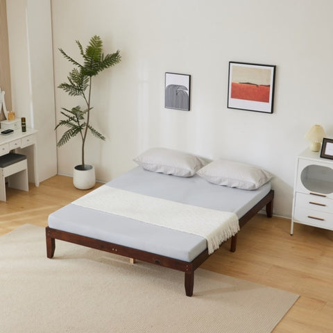 ZUN Basic bed frame brown Queen 206*151*30.5cm wooden bed 60287616