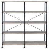 ZUN Grey Driftwood and Black Double-Wide Bookcase B062P153782