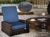 Outsunny Reclining Rattan 360&deg Swivel Chair Cushioned Recliner, Dark Blue W2225P485593