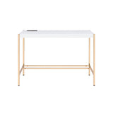 ZUN White and Gold Writing Desk with USB Ports B062P184553