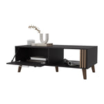 ZUN Govan Coffee Table with a Door, Conical Legs, and Open Storage, Wengue B128P263709