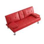 ZUN 67" Red Leather Multifunctional Double Folding Sofa Bed for Office with Coffee Table 65824052