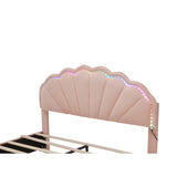 Full Size Upholstered Smart LED Bed Frame with 2 Storage Drawers and Chic Double Petal Headboard , W3004P230608