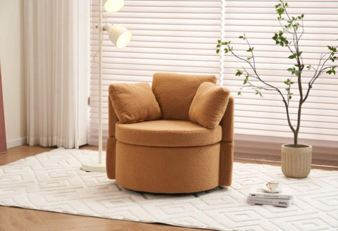 ZUN Fabric Swivel And Storage Chair With Back Cushion For Living Room,Khaki 95391078