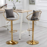 Grey velvet bar chair, pure gold plated, unique design,360 degree rotation, adjustable W117065088