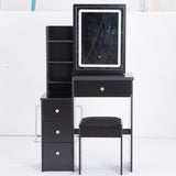 Small Size Left Bedside Cabinet Vanity Table Cushioned Stool, Touch Control Sliding LED Mirror, W936P226032