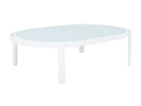 Modern Outdoor Oval Coffee Table with Tempered Glass Top, White Aluminum Frame, Weather-Resistant N767P389536A