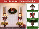 2 Pack Pre-Lit Christmas Lamp Post Decor, Lighted Xmas Urn with Plaid Bow, Pine Cones & Red Berries, N710P523030Z