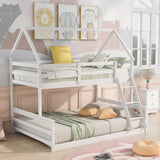 Twin over Full House Bunk Bed with Built-in Ladder,White WF287558AAK