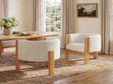 Upholstered Dining Chairs Set of 2, Natural Rubber Wood Frame and White Boucle Fabric, Modern N779P341538W