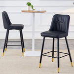 ZUN Modern Black PU Bar Stool - Gold Decorated Legs with Comfortable Resting Beam.Set of 2 W1151P210453