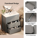 30" Bathroom Vanity Ceramic Sink and 2 Full-Extension Drawers, Freestanding Bathroom Vanity N817P280549G