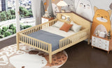 Full Size Wood Platform Bed with House-shaped Headboard, LED and Built-in Storage, Natural N709P184430M