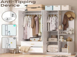Wardrobe with 5 Doors 2 Drawers 2 Open Shelves Particleboard Unit with 1 Mirrored Door and 4 Hooks 32021789