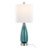 Bottega 22" Contemporary Glass Table Lamp in Sapphire Blue Seeded Glass, Brushed Nickel and White B202P224031