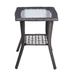 ZUN Outdoor Wicker Side Table, Rattan End Table with Glass Top, Patio Coffee Bistro Table for Indoor 75923325