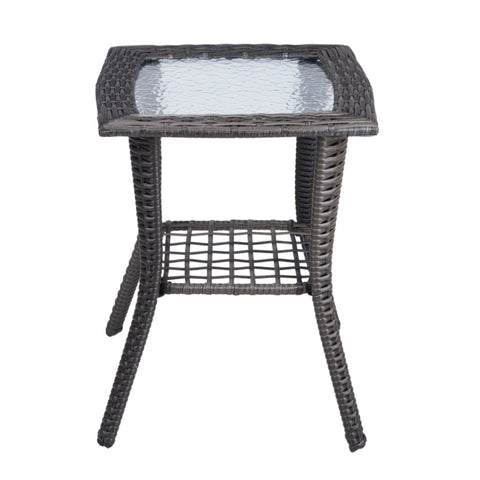 ZUN Outdoor Wicker Side Table, Rattan End Table with Glass Top, Patio Coffee Bistro Table for Indoor 75923325