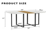 Modern 4-6 Seater Dining Table - Faux Marble and Wood Grain Tabletop with Sturdy Black Metal Frame W3875P372866