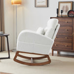 ZUN White Teddy Fleece Rocking Chair Nursery with Thick Headrest, Upholstered Mid-century Modern Nursing 43674956