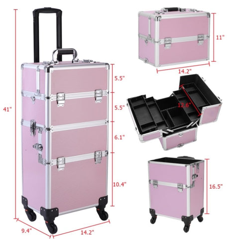 ZUN 3 in 1 Aluminum Cosmetic Makeup Case Tattoo Box Pink 40894344