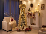 6FT Pre-Lit Flocked Christmas Tree with 42 Real Pine cones & Gold Ribbon Bows, 200 Warm White LEDs 8 N704P526149J
