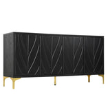 60" Sideboard Buffet Cabinet Handleless Press-to-Open Design,Carved Credenza Storage Cabinet with 4 W2696P279985