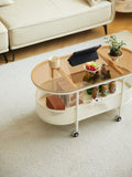 Movable oval metal glass coffee table with storage W347P181709