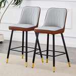 ZUN Modern Two-Tone PU Bar Stool - Brown Light Gray spliced chairs With Gold Decorated Legs.Brown W1151P211976