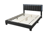 ZUN 1pc Queen Size Bed Charcoal Wool Fabric Channel Tufting w LED Full Upholstered Bedframe Bedroom Bed B011P238968