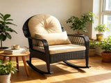 Heavy Duty PE Wicker Patio Rocking Chair 400LBS, Outdoor Rocker with Removable Washable Sponge 00723575