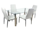 4-seat simple rectangular cylindrical leg table tempered glass stainless steel 70563160