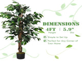 4FT Artificial Ficus Tree - 504 PEVA/Polyester Leaves, Multiple Trunks, Green 44479741