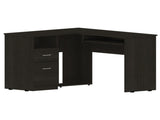 L-Shaped Desk, Keyboard Tray, Two Drawers, One Open Shelf, Black B097133035