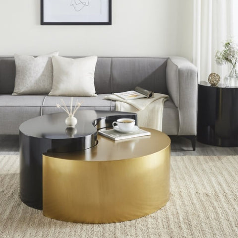 ZUN Ying Yang Modern & Contemporary Style 2PC Coffee Table Made with Iron Sheet Frame in Black & Gold B009140738