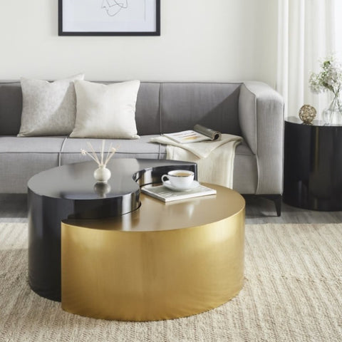 ZUN Modern & Contemporary Style Coffee Table Made with Iron Sheet Frame in Black & Gold B009140738