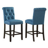 ZUN Leviton Solid Wood Tufted Asons Counter Height Stool, Set of 2, Blue T2574P165114